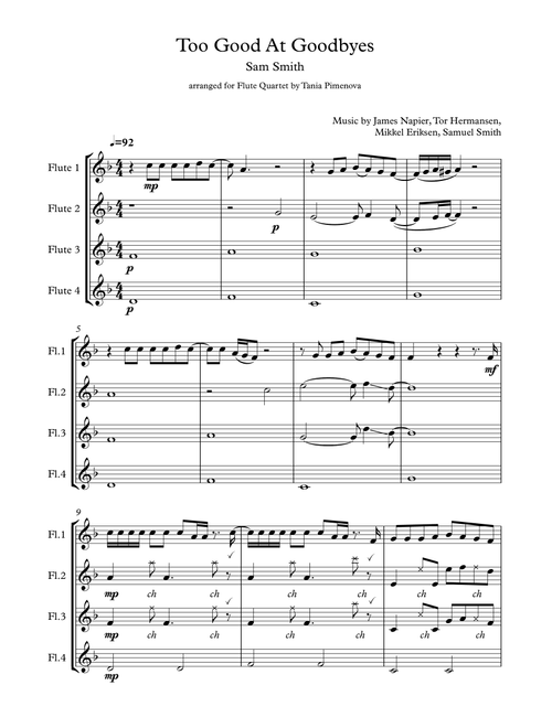 Too Good At Goodbyes (Arr. Tania Pimenova) - Sam Smith (Woodwind Ensemble)