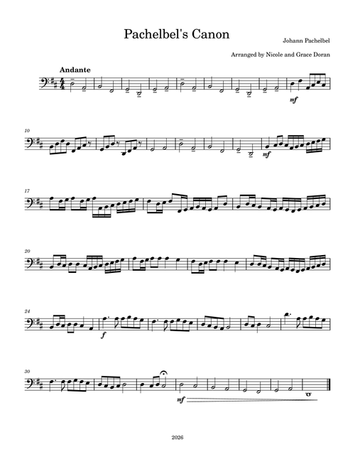 Pachelbel's Canon in D for Solo Cello (Arr. Dr. Nicole Doran) - Johann Pachelbel (Cello Solo)