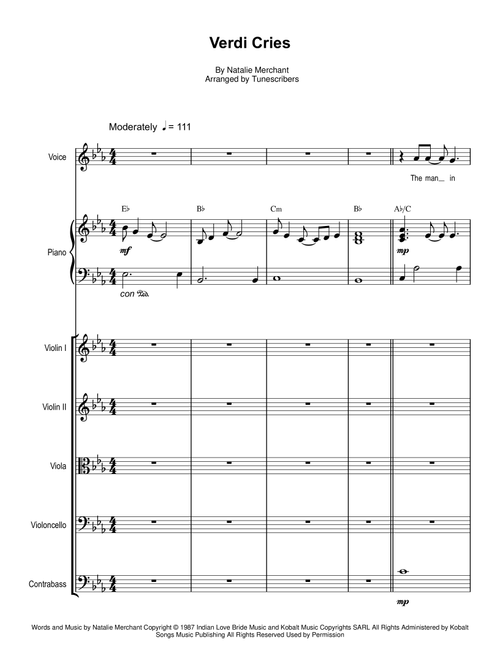 Verdi Cries (Arr. Tunescribers) - Natalie Merchant (Piano Vocal)
