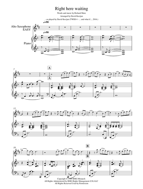 Right Here Waiting (Arr. David Kocijan) - Richard Marx (Alto Sax and Piano)
