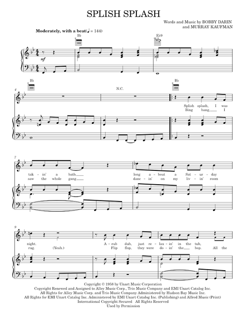 Splish Splash - Bobby Darin, Sha Na Na (Piano-Vocal-Guitar)
