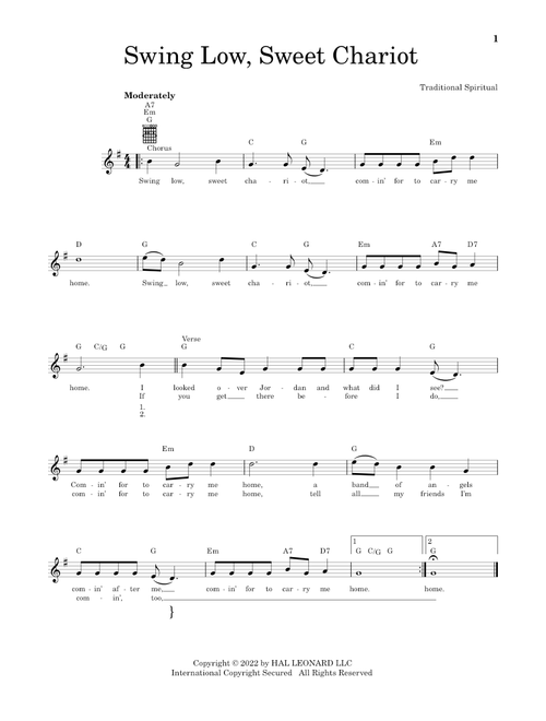 Swing Low, Sweet Chariot - Traditional Spiritual (Easy Guitar)