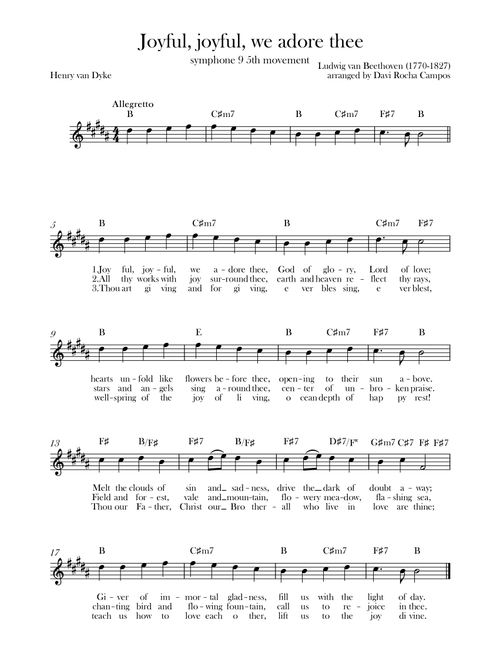 Joyful, joyful, we adore thee (symphony 9 5th movement) Beethoven (Arr. Davi Rocha Campos) (Lead Sheet - Fake Book)
