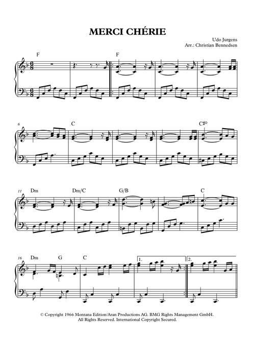 Merci Cherie (Arr. Christian Bennedsen) - Udo Jurgens (Piano Solo)
