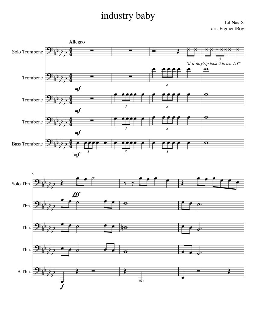 Industry Baby Fanfare for Trombone Quartet Sheet music for Trombone