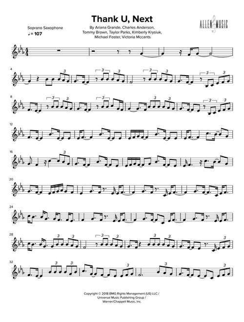 Thank U, Next (Arr. Nathan Allen) - Ariana Grande (Soprano Sax Solo)
