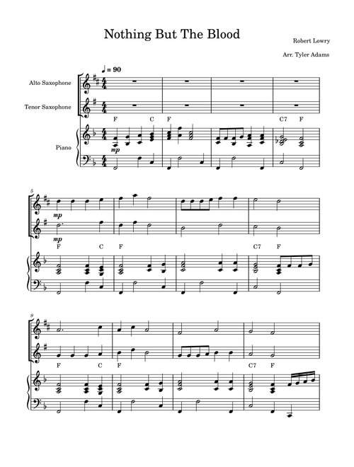 Nothing But The Blood (Alto and Tenor Sax Duet with Piano) (Arr. Tyler Adams) - Robert Lowry (Instrumental Duet and Piano)