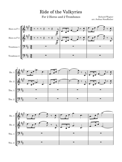 Ride of the valkyries – Richard Wagner Ride of the Valkyries - For 2 Horns and 2 Trombones