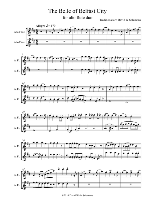 The Belle of Belfast City (I'll tell my ma when I get home) for 2 alto flutes (Arr. David Warin Solomons) - Nancy Tyler (Flute Duet)