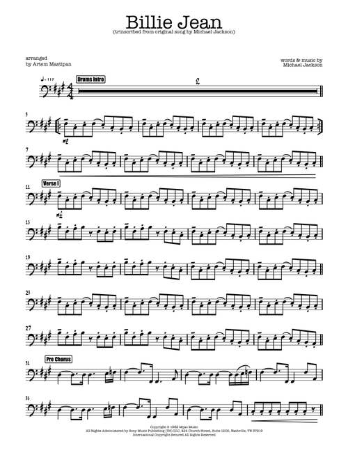Billie Jean (Arr. Artem Mastipan) - Michael Jackson (Bass Guitar (without TAB))