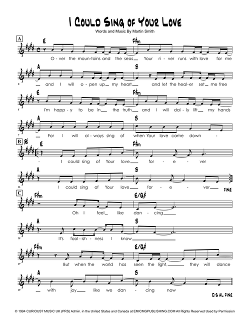 I Could Sing Of Your Love Forever (Arr. Brian Kim) - Delirious? (Lead Sheet - Fake Book)