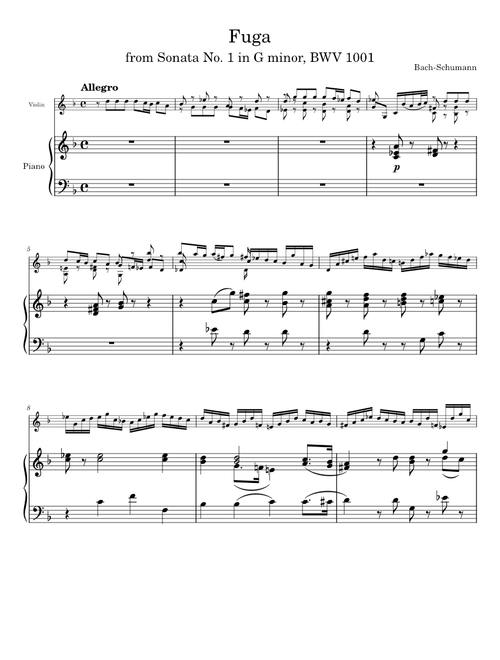 Fuga from Sonata No. 1 BWV 1001 by Bach-Schumann for Violin and Piano