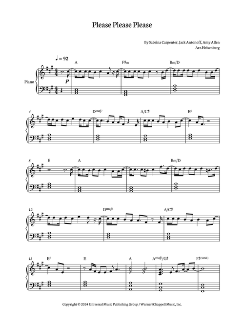 Please Please Please (Arr. Heisenberg) - Sabrina Carpenter (Piano-Vocal-Guitar (Piano Accompaniment))