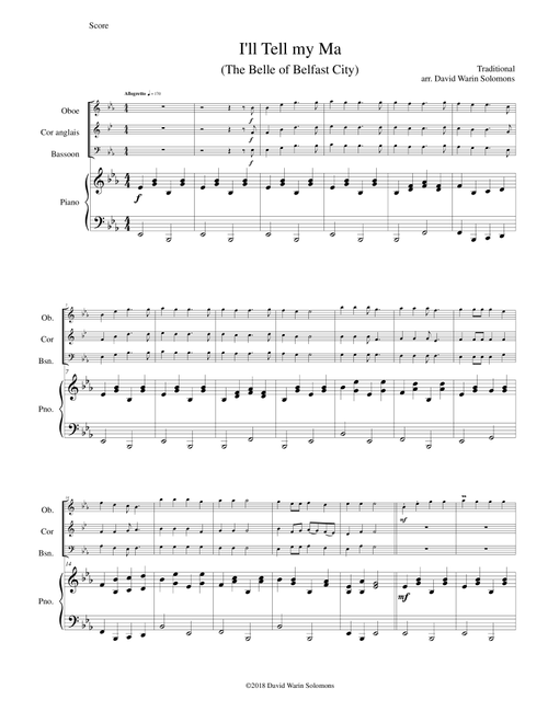 I'll tell my ma when I get home (The Belle of Belfast city) for double-reed trio and piano (Arr. David Warin Solomons) - Traditional (Small Ensemble)