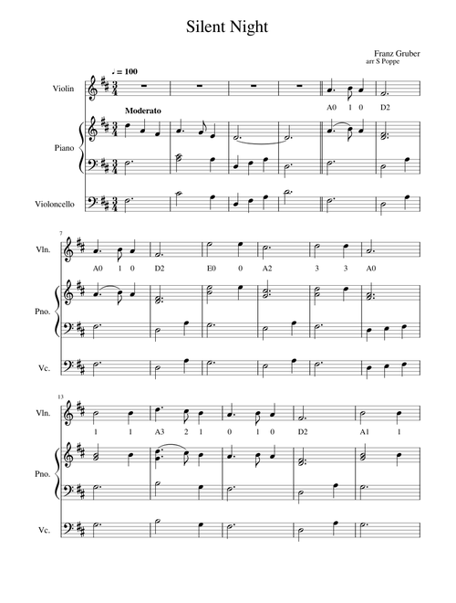 Silent Night easy violin, piano and cello