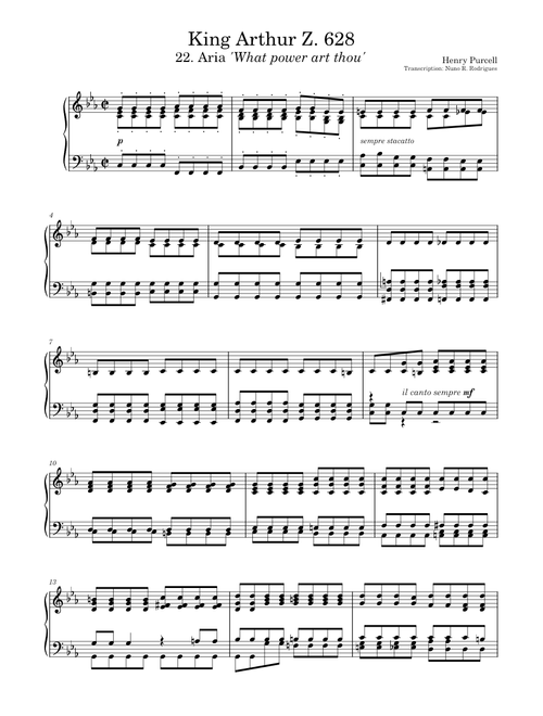 King Arthur, Z.628 – Henry Purcell (22. Aria 'What power art thou', arr. piano solo)