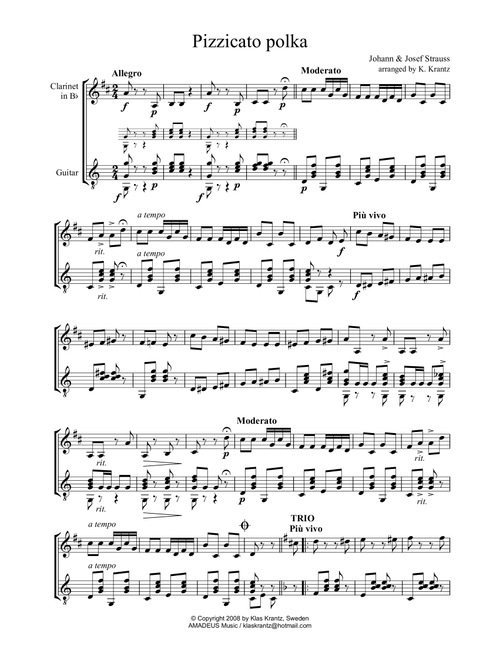 Pizzicato Polka for clarinet in Bb and guitar (Arr. K. Krantz) - J. Strauss (Instrumental Duet)