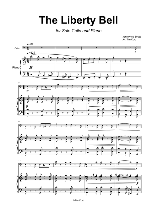 The Liberty Bell for Cello and Piano (Arr. Tim Curd) - John Philip Sousa (Cello and Piano)