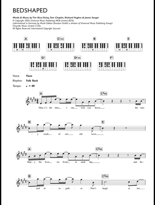 Bedshaped - Keane (Piano Chords-Lyrics)