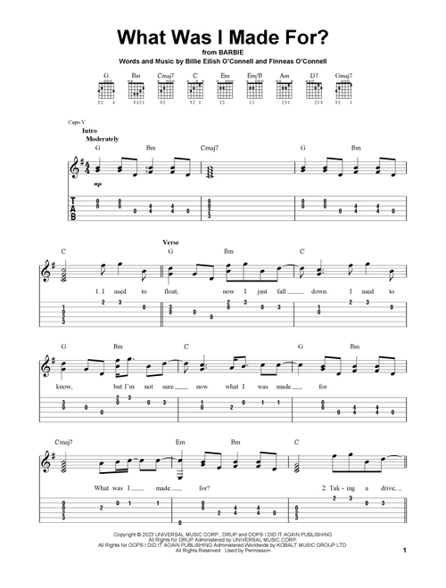 What Was I Made For? (from Barbie) - Billie Eilish (Easy Guitar with TAB)