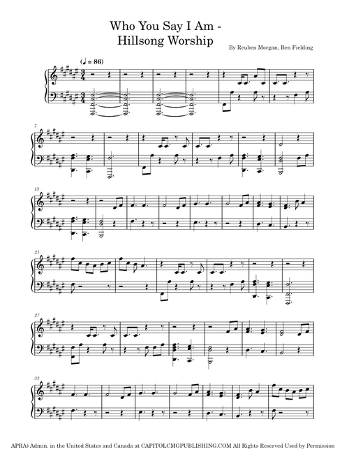 Who You Say I Am - Hillsong Worshiplll _ EASY PIANO TUTORIAL + SHEET MUSIC by Betacustic.musicxml