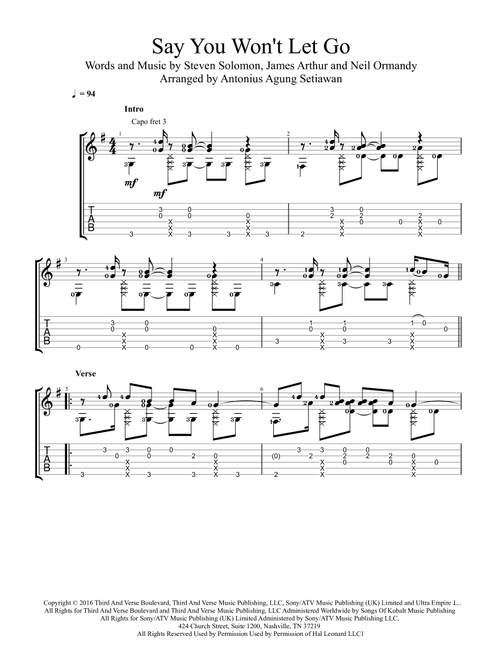 Say You Won't Let Go (Arr. Antonius Agung Setiawan) - James Arthur (Solo Guitar)