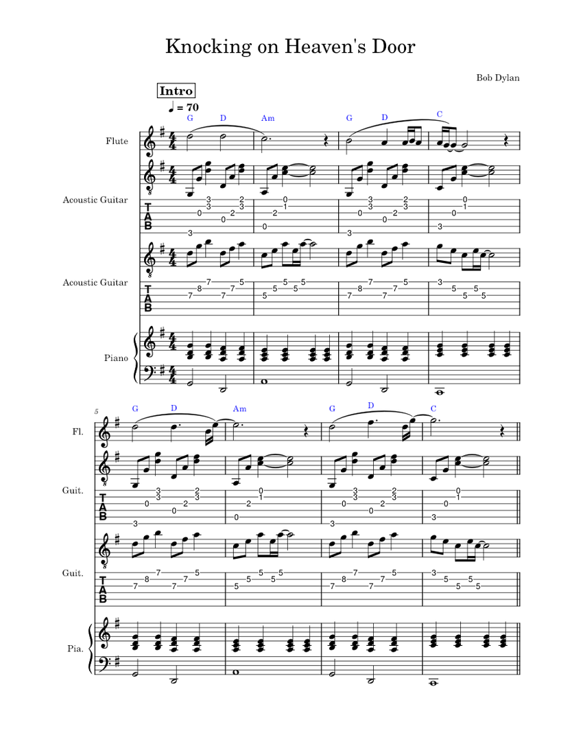 Knocking On Heaven's Door (Bob Dylan) piano tutorial