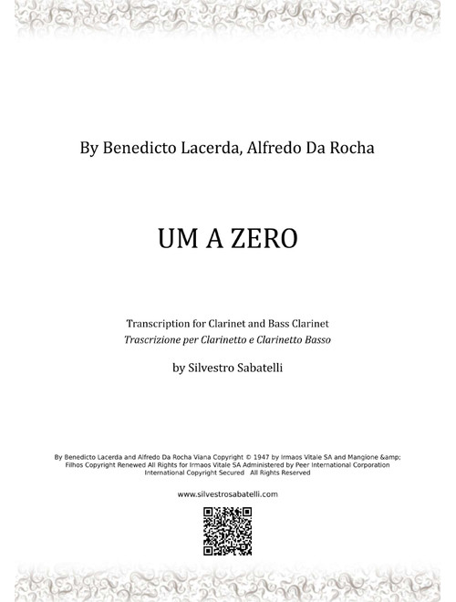 Um A Zero (Arr. Silvestro Sabatelli) - Benedicto Lacerda, Alfredo Da Rocha Viana (Clarinet Duet)