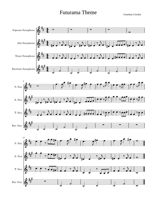 Futurama theme – Misc Cartoons for Sax Quartet