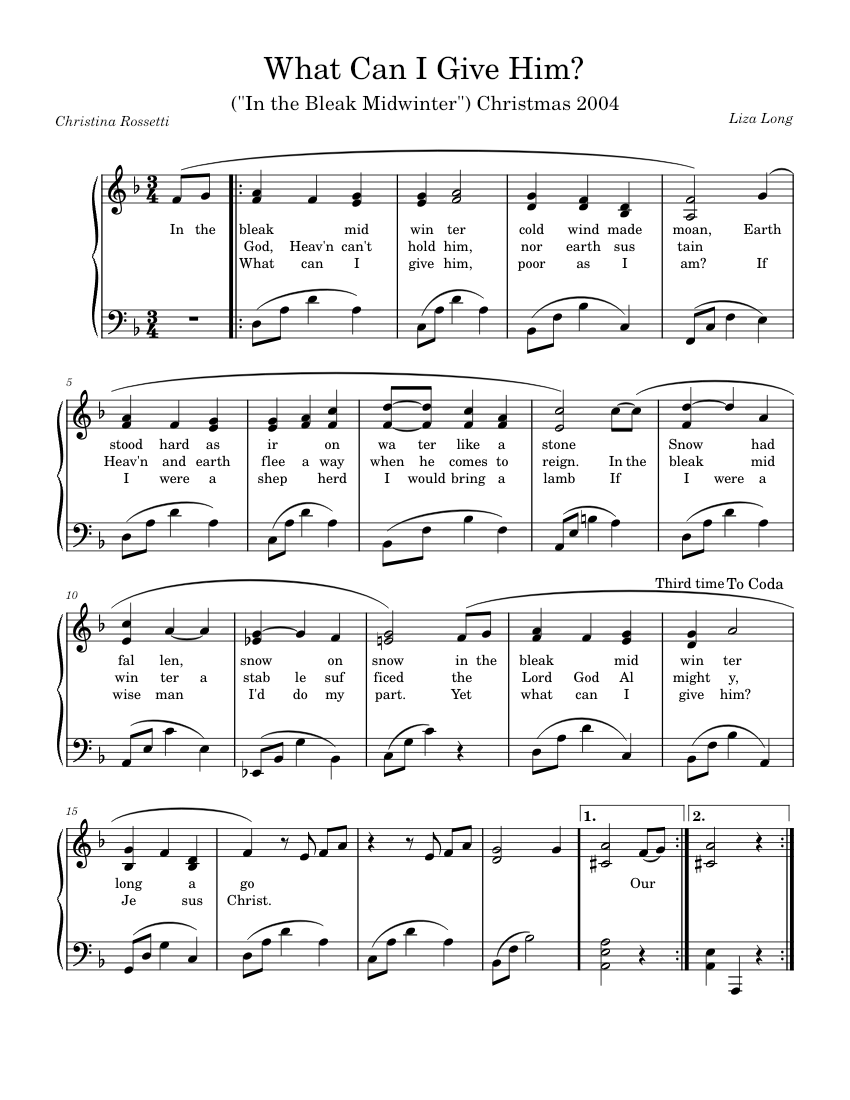 What Can I Give Him Liza Long Sheet music for Piano (SATB