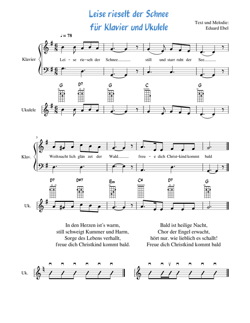 Leise rieselt der Schnee für Klavier und Ukulele Sheet music for Piano ...