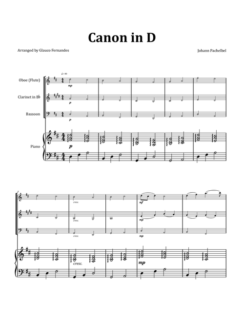 Canon by Pachelbel - Woodwind Trio with Piano (Arr. Glauco Fernandes) - Johann Pachelbel (Woodwind Ensemble)