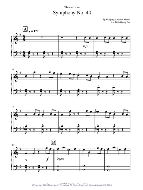 First Movement Theme from Symphony  No.40 K550 – W.A Mozart (Grade 1 Edition)