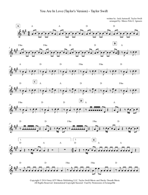 You Are In Love (Arr. Marco Polo Ignacio) - Taylor Swift (Lead Sheet - Fake Book)