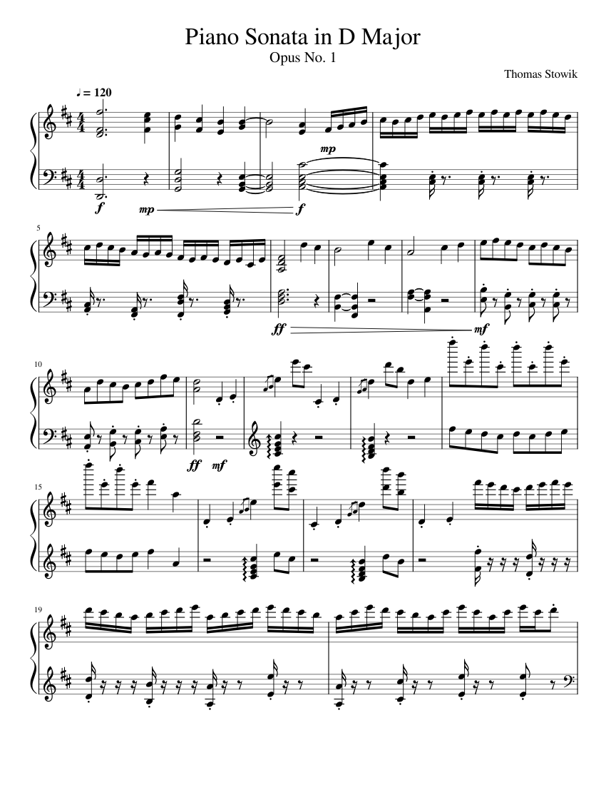 Piano Sonata in D Major Sheet Music for Piano (Solo) | MuseScore.com