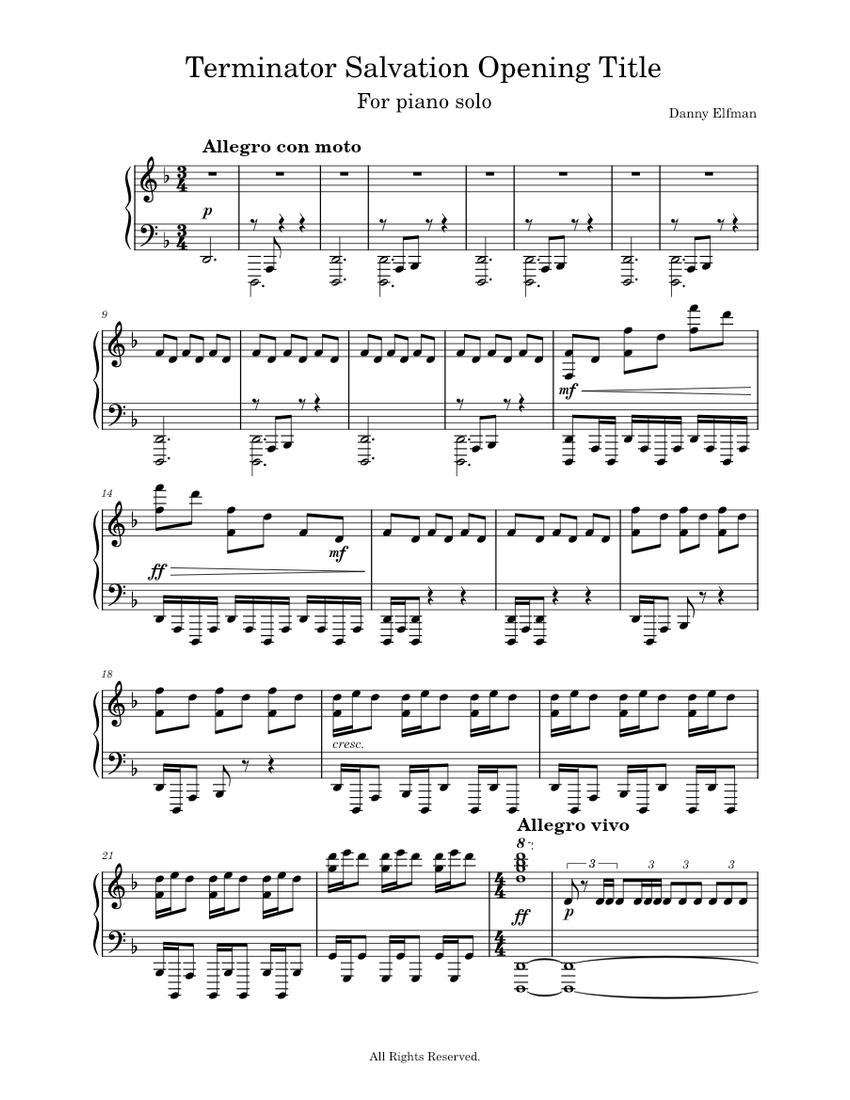 Terminator Score Terminator Salvation Opening Title for Piano solo Sheet Music for Piano ...