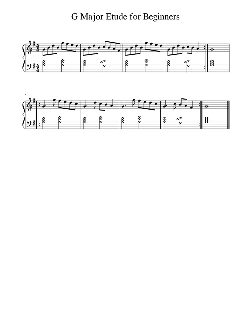 G Major Etude for Beginners Sheet Music for Piano (Solo) easy ...