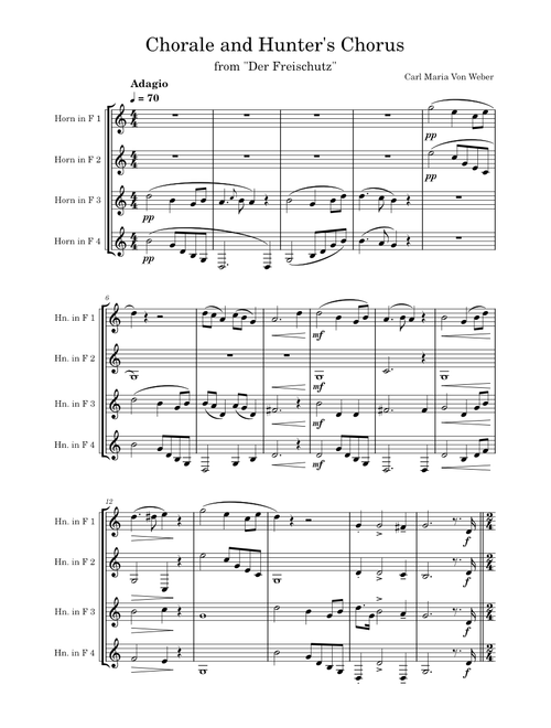 Der Freischütz - Chorale and Hunter's Chorus for Horn Quartet