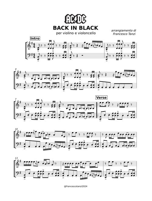 Back in black – AC/DC (arr. for violin and cello)