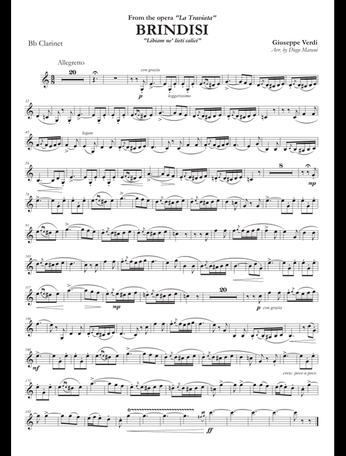 Brindisi from "La Traviata" for Clarinet and Piano (Arr. Diego Marani) - Giuseppe Verdi (Instrumental Duet)