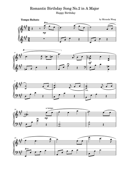 Romantic Birthday Song No.2 in A Major (Happy Birthday) - For Piano Solo (Arr. poon) - Miranda Wong (Piano Solo)