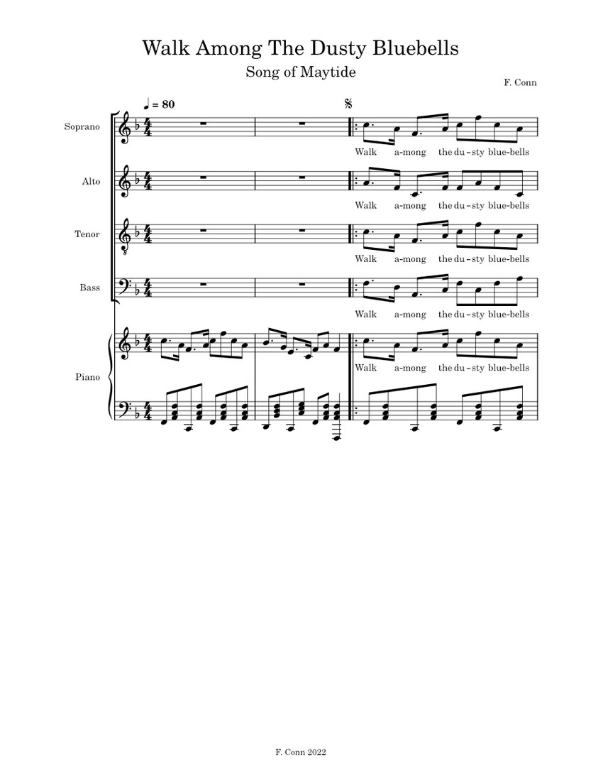Walk Among the Dusty Bluebells [SATB Choir] piano tutorial
