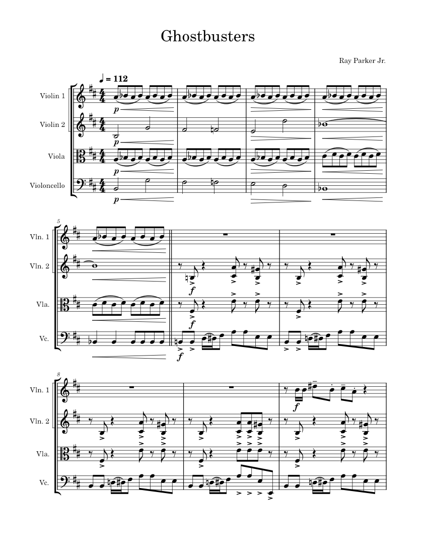 Ghostbusters Ray Parker Jr. Sheet music for Violin, Viola, Cello