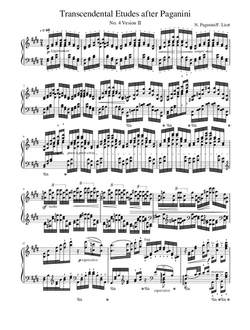 Transcendental Etudes after Paganini No.4 - Franz Liszt (Easy Piano)