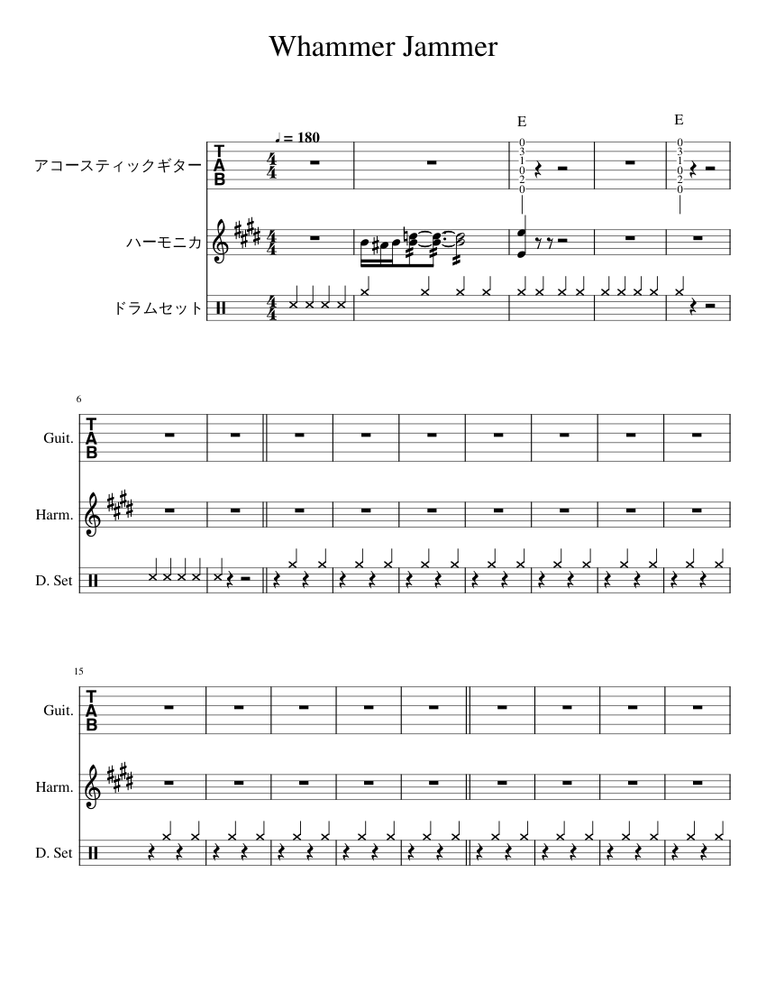 Whammer Jammer Sheet Music and Tab with Chords for Guitar, Drum group ...