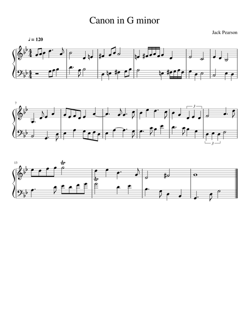 Canon in G minor sheet music arranged by jrpear