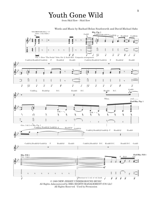 Youth Gone Wild - Skid Row (School of Rock - Guitar Tab)