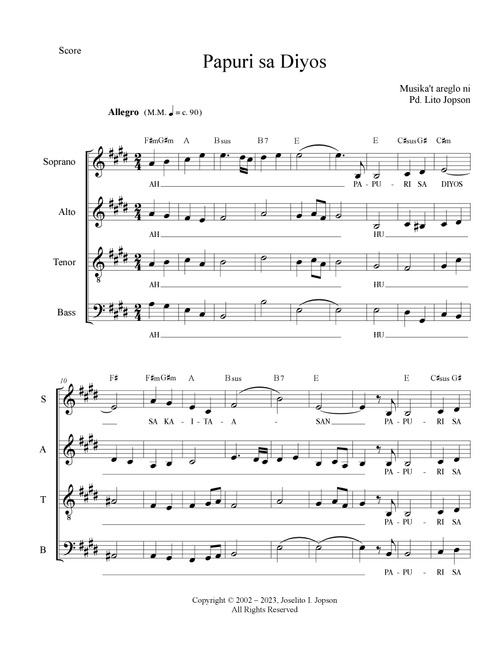 Papuri sa Diyos (Arr. Fr. Lito Jopson) - OLPP Music Ministry (Choral, SATB)