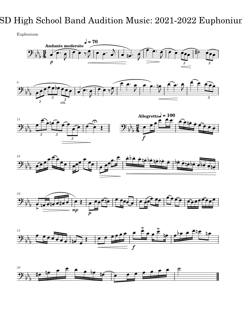 GISD High School Band Audition Music: 2021-2022 - Euphonium Sheet music ...