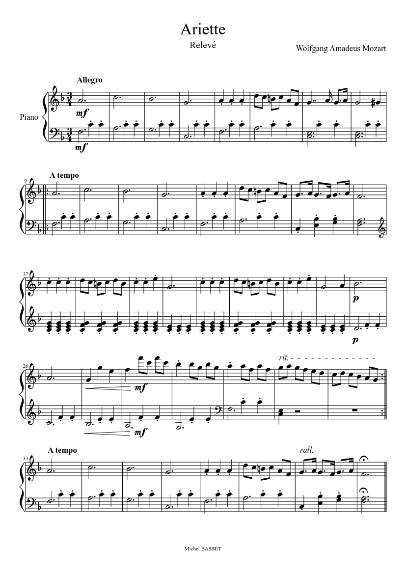 Medio Globo Revocación W.A. Mozart - Arietta Sheet music for Piano (Solo) | Musescore.com